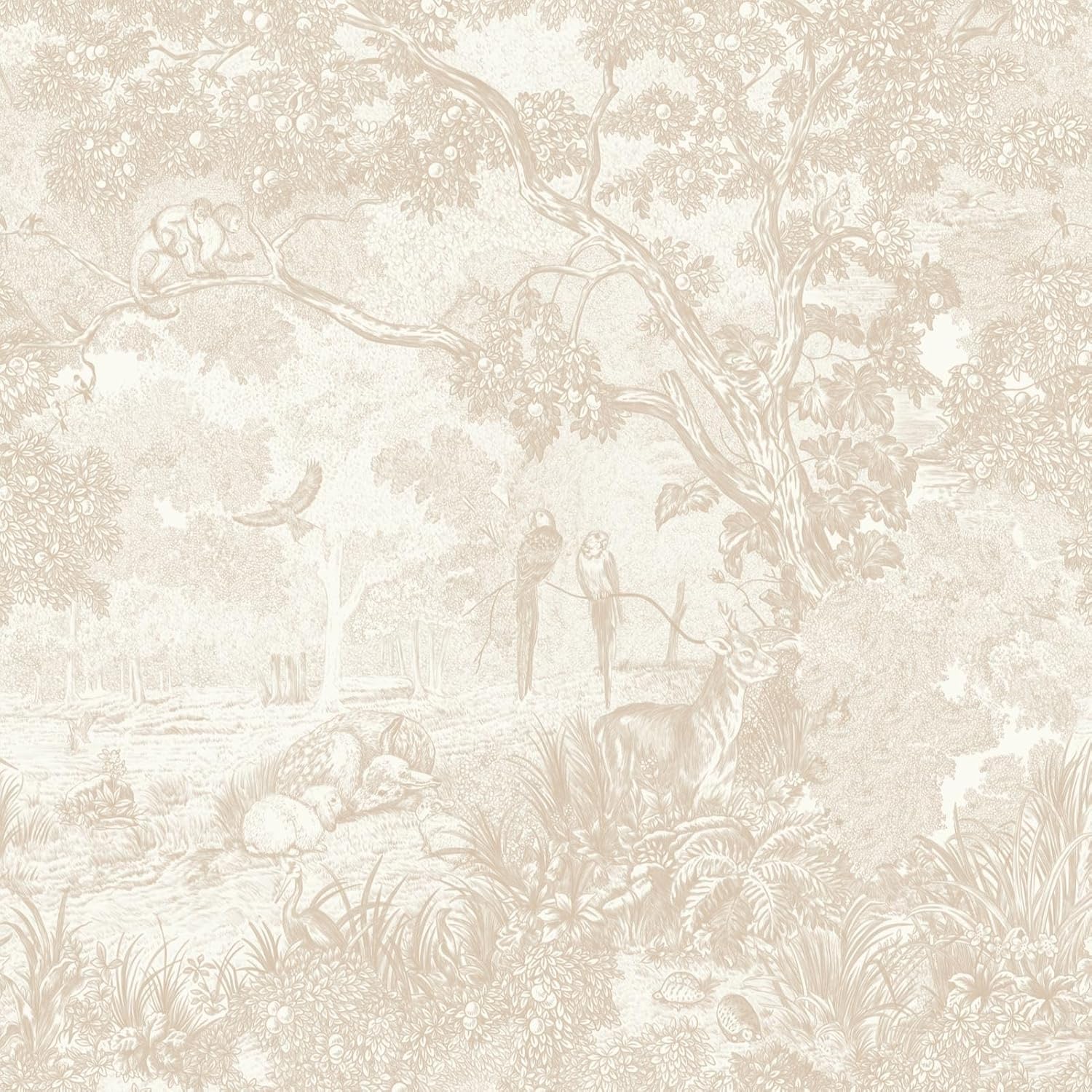 Ismoon Vintage Wallpaper Peel and Stick Beige Neutral Wallpaper 17.3in x32.8ft Forest Animals Contact Paper for Bedroom Thicken Waterproof Self-Adhesive Wall Paper Removable Renter Friendly Vinyl