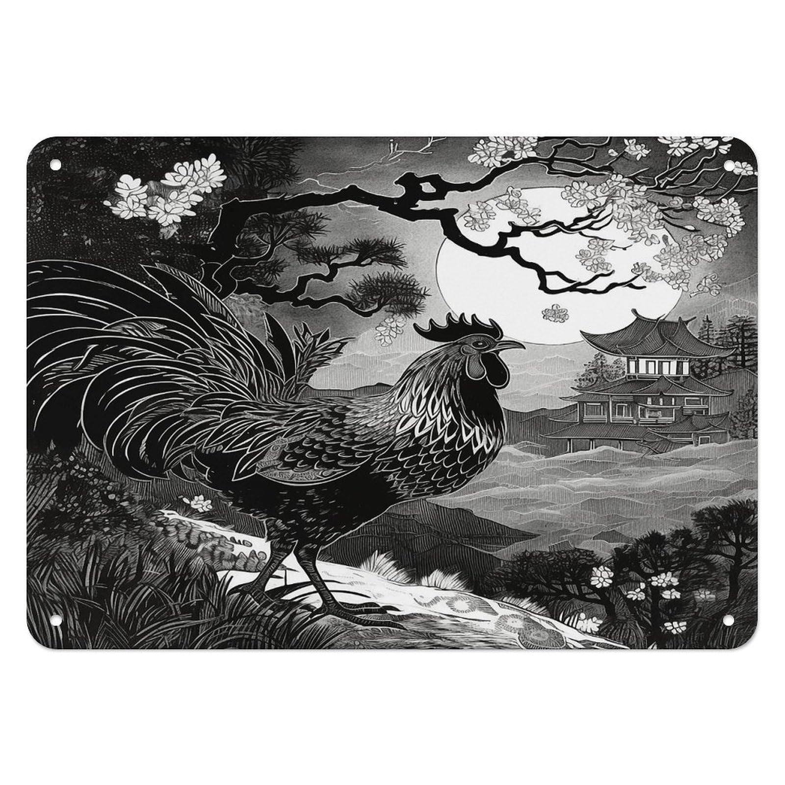 Btcowzrv Style Hand Drawn Chicken Pattern Metal Sign, 5.5" X 7.9" Tin Wall Decor, Wall Art Plaques For Home Wedding Decor Room Living Room Decoration