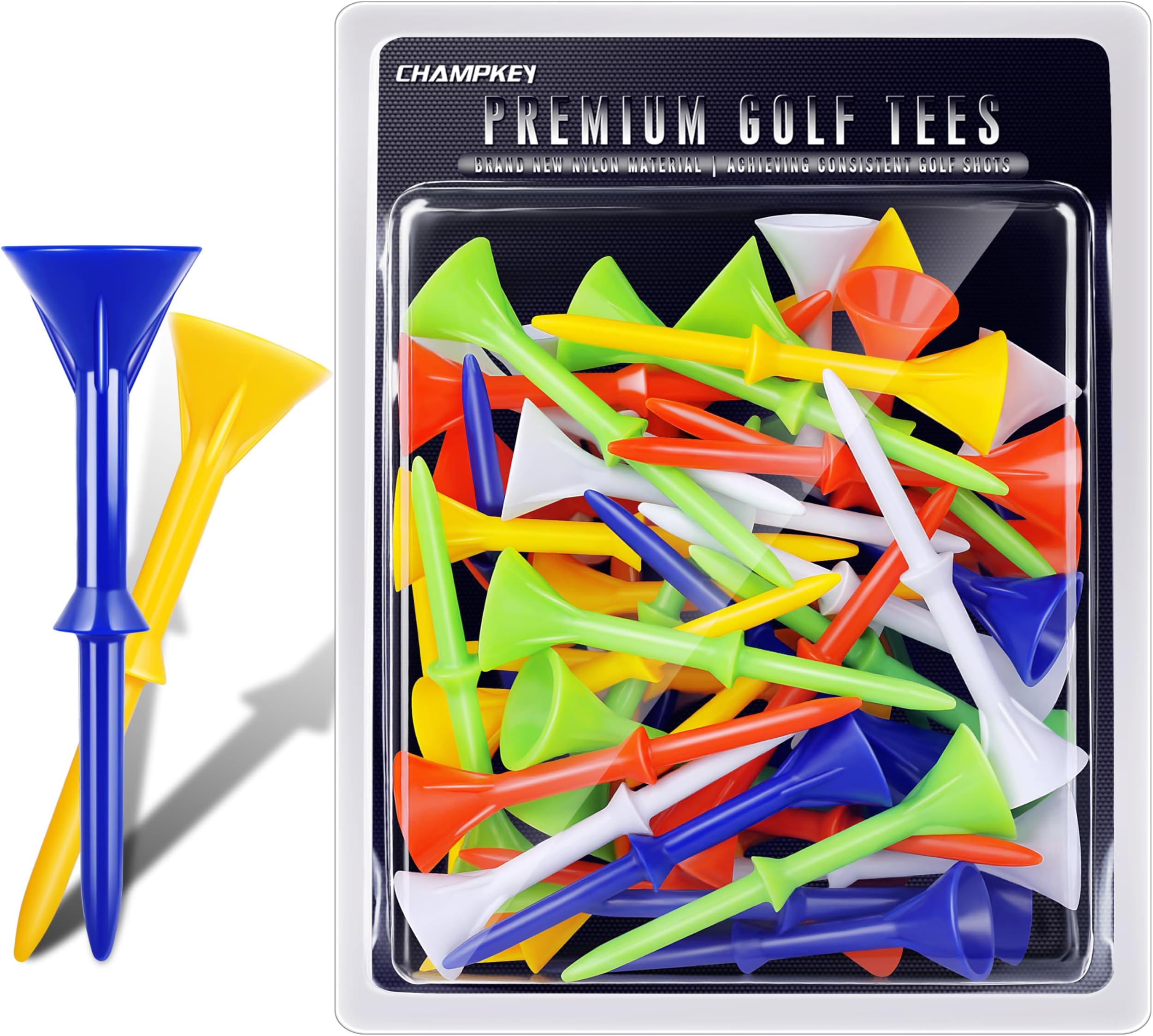 CHAMPKEY 3-1/4" Premium Plastic Golf Tees｜Excellent Durability and Stability Tees | Choose Between 25 Pack and 50 Pack