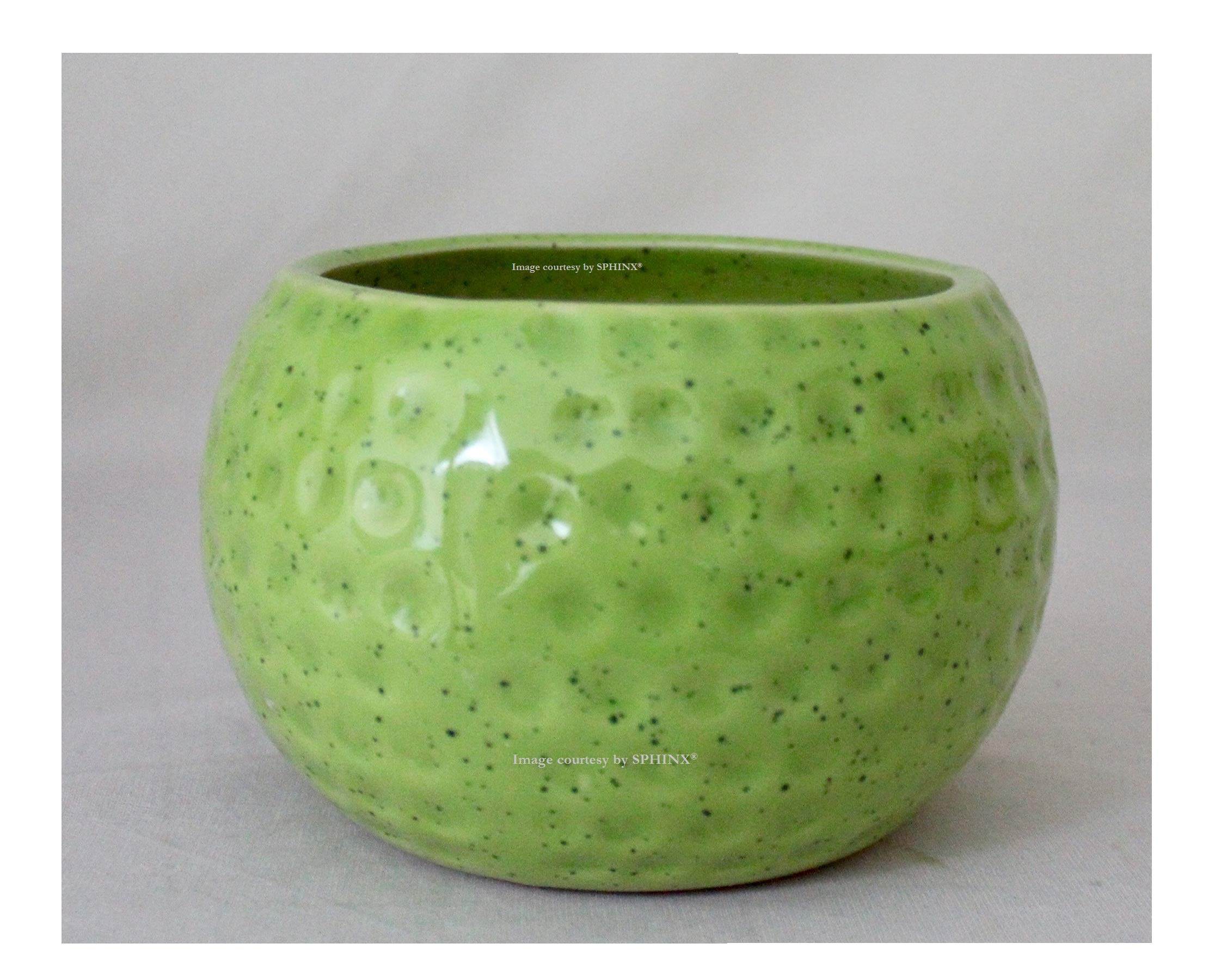 SPHINX Stoneware Golf Ball Shaped Glazed Ceramic Pot/Planter for table top/Gardens - Green 1 piece( Height approx. 10 cms)