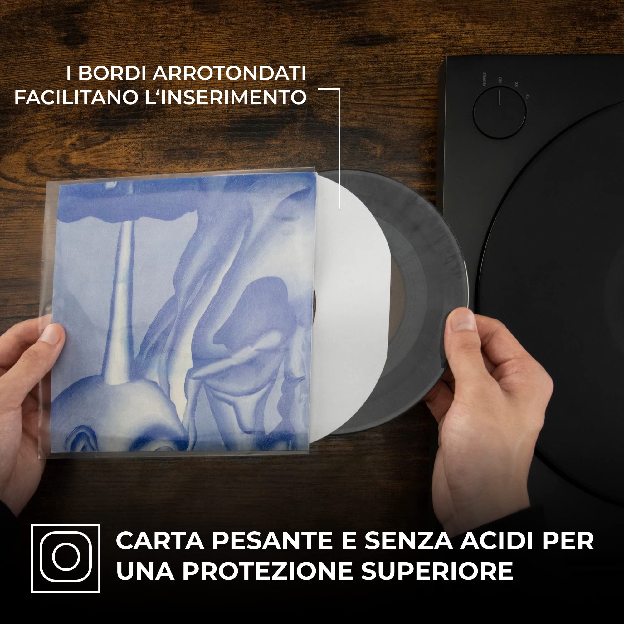 Big Fudge Custodie Interne per Vinili - Bustine Fatte di Carta Priva di Acidi -18 cm x 100 Pezzi - Custodia Quadrata Antigraffio con Rivestimento Antistatico