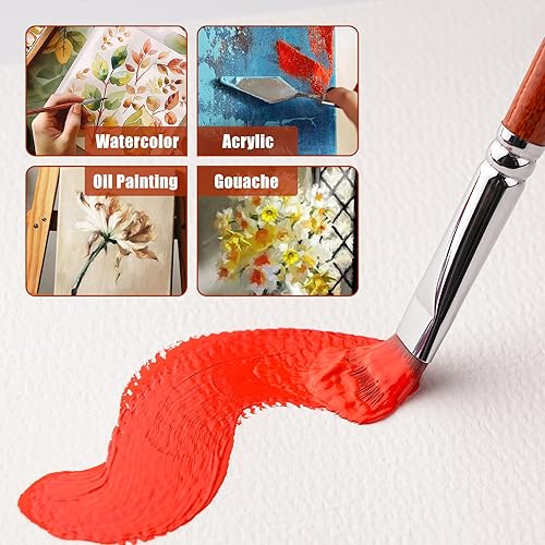 Miniatura 3 de Juego de 14 pinceles de pintura acrílica, cerdas sintéticas profesionales con cuchillo de paleta extra, planos, abanicos, dagas, redondos, ángulos,