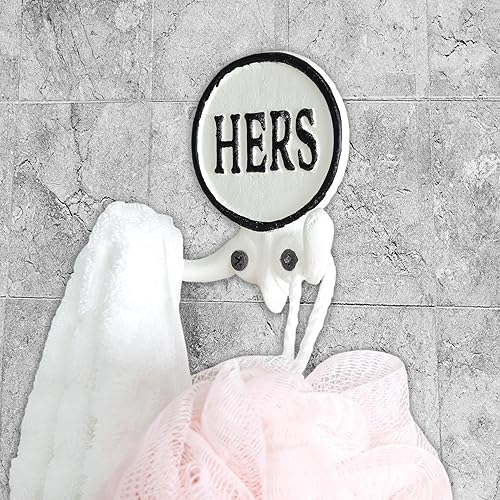 Miniatura 5 de AuldHome - Ganchos para toallas para él y ella (juego de 2) ganchos rústicos de hierro fundido para puerta