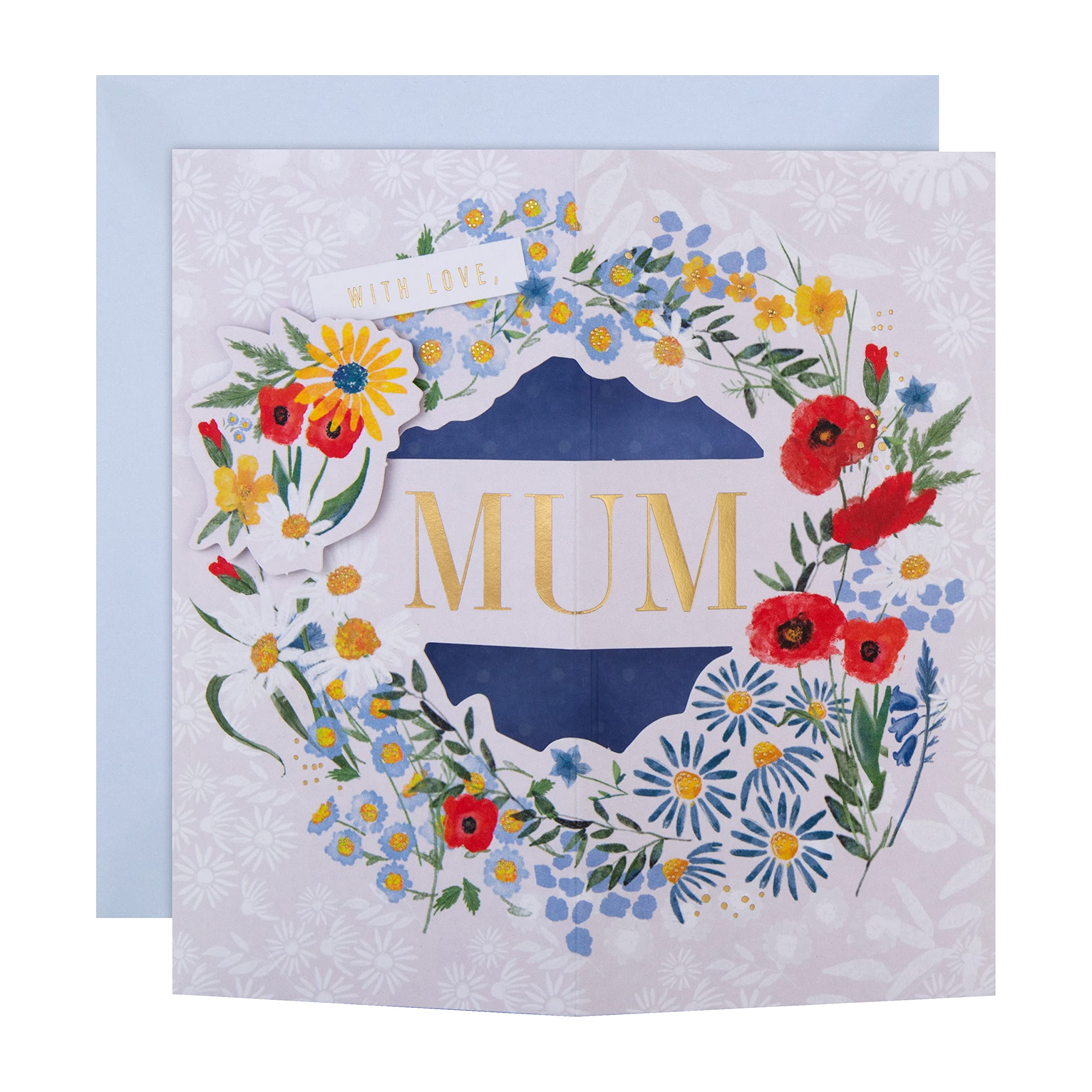 Hallmark Mothers Day Card for Mum, 3D & Pop Up Flower Wreath Design, Keepsake, Red, Yellow, Blue, White