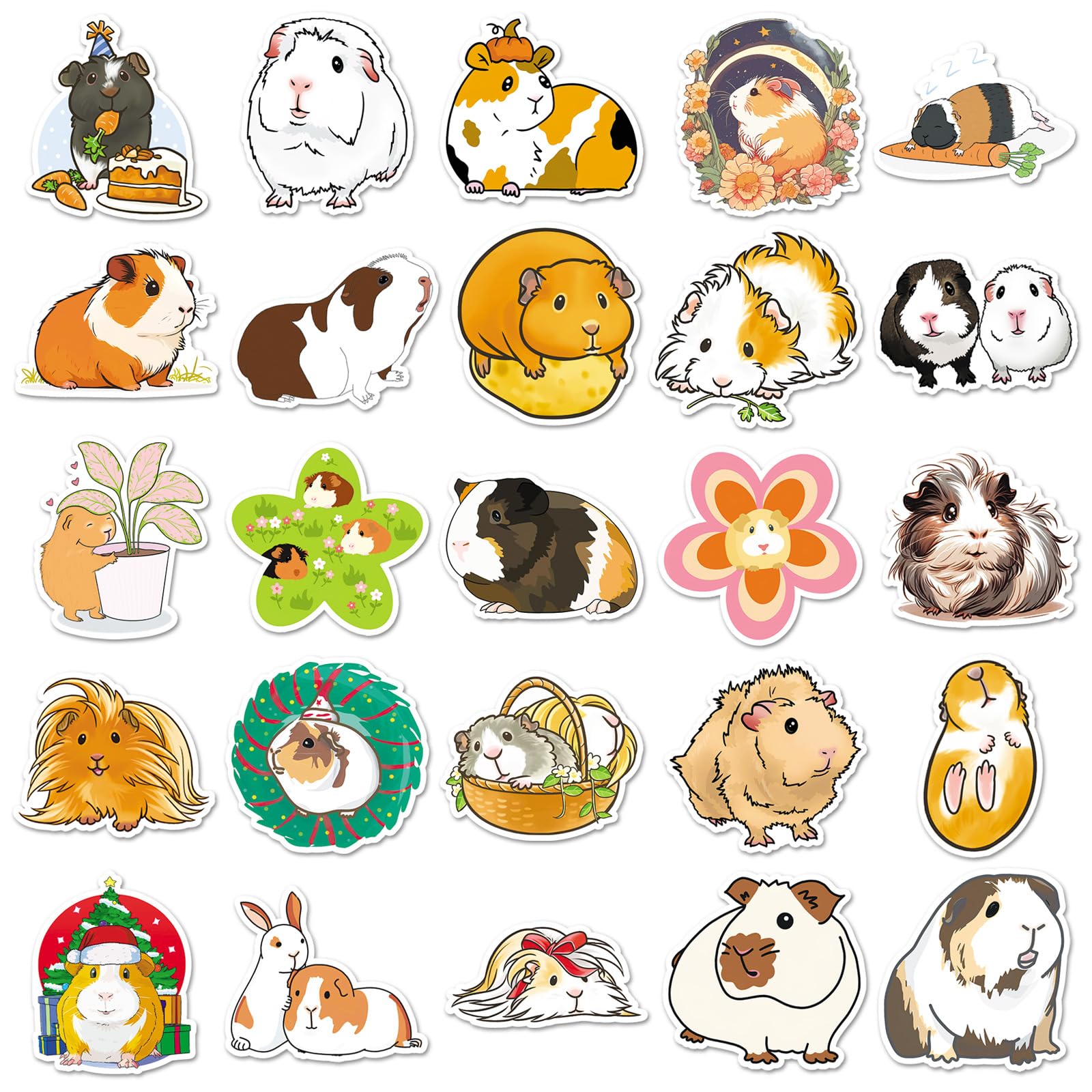 50 Pcs Guinea Pig Vinyl Stickers,Guinea Pig Graffiti Stickers,Vinyl Waterproof Sticker for Kids Teens Girls,for Phone Laptop Bottles Skateboard Computer Phone Luggage Guitar Gifts Sticker - Image 4