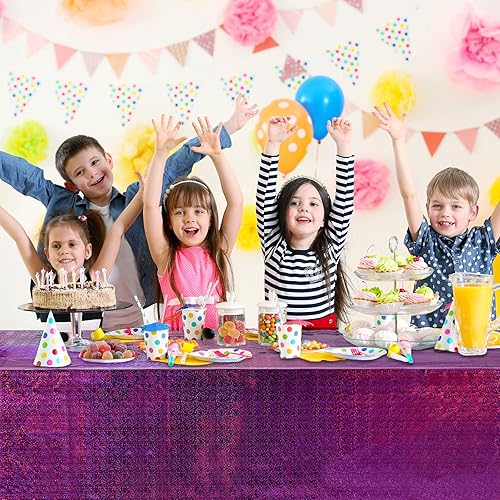 Miniatura 8 de Paquete de 8 manteles de plástico iridiscente desechables con láser, rectangulares, brillantes, de papel de aluminio holográfico, para decoración de