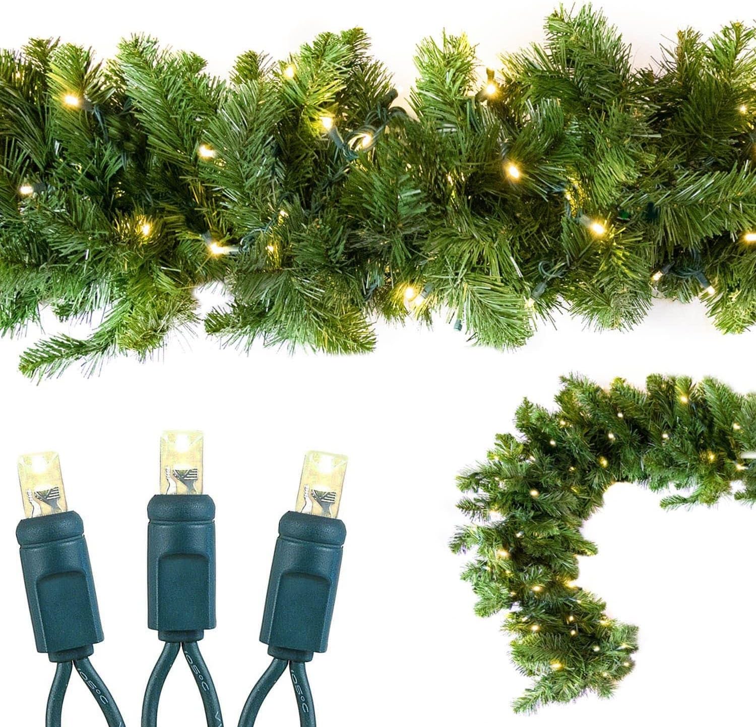 Novelty Lights 9 Foot True Twinkle Christmas Garland, Colorado Green Pine, LED Christmas Mini Light, Warm White