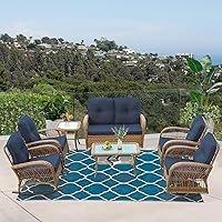 Vista 26 de VIVIJASON Silla mecedora de mimbre para exteriores, 2 piezas, sillas mecedoras de ratán para patio con cojines y marco de acero, muebles de mimbre