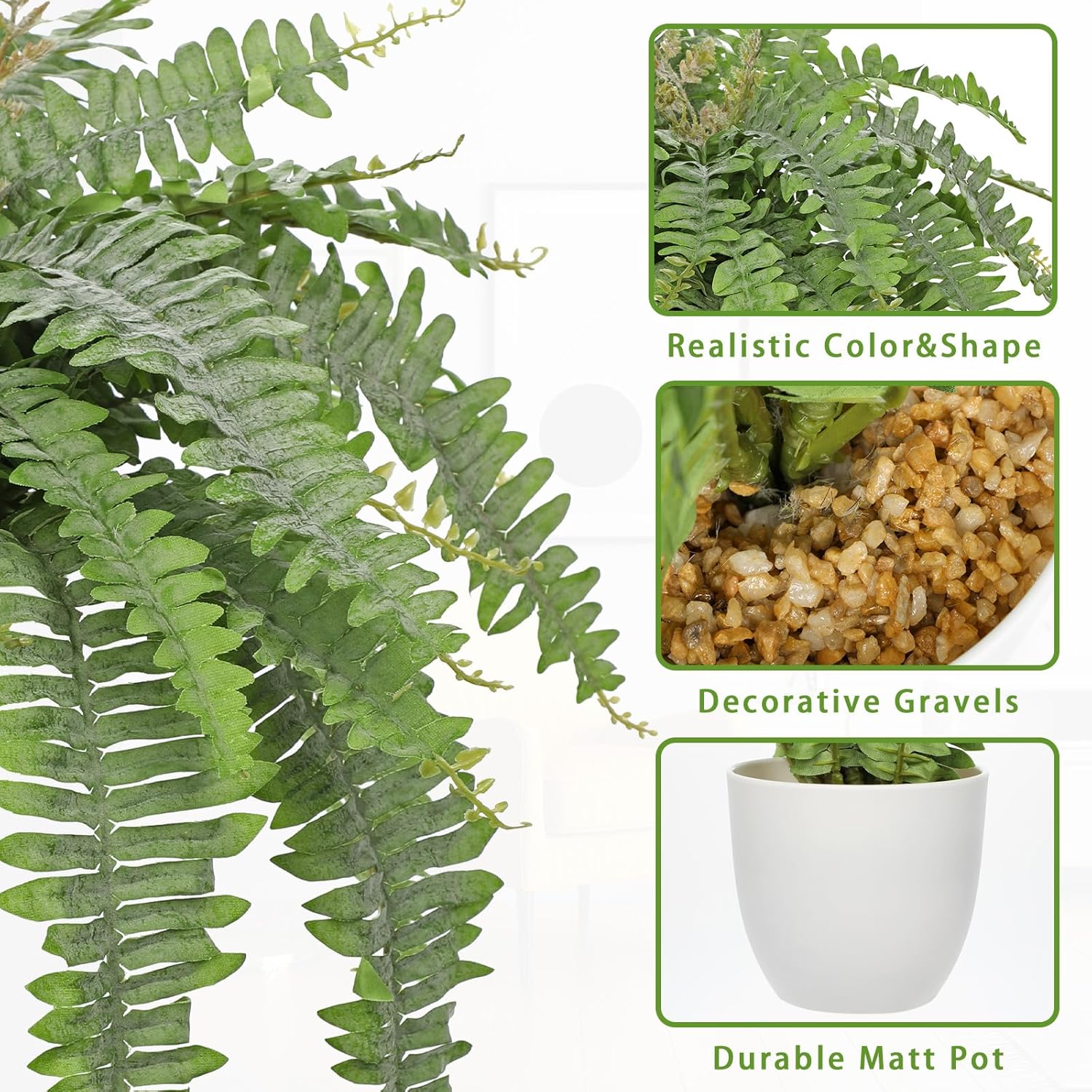 Hollyone Artificial Fern Plants in White Pot 25.5" Medium Artificial Boston Fern 31 Leaves for Outdoors & Indoor Faux Potted Plants Fake Ferns Bush Plant Patio Garden Farmhouse Porch Decor Dusty Green - Image 3