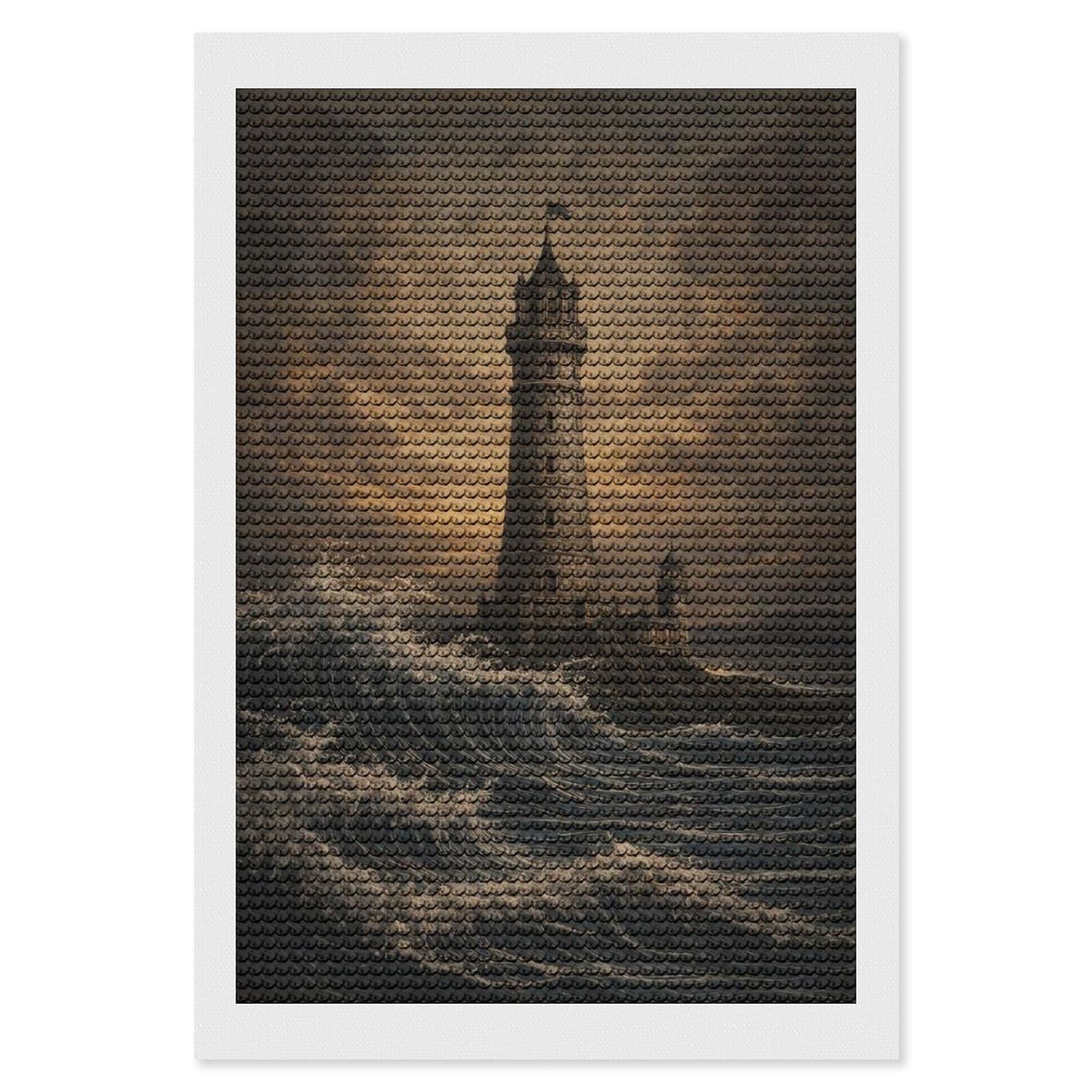 Junmoney Stormy Seas Lighthouse Diamond Painting Set 8"x12", for Beginners, Modern Decor, Simple to Start, Gift Idea, Pleasing Wall Art Project