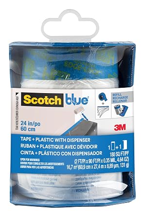 ScotchBlue Pre-Taped Painters Plastic Dispenser PTD2093EL-24-S, 24 in x 30 yd 60,9 cm x 27,4 m, 1 Roll/Pack, Blue