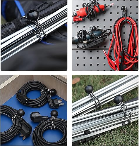 Miniatura 6 de LOOGI Cuerdas elásticas de bola, cuerdas de amarre elásticas resistentes a los rayos UV para toldo, lona, campamento (50 unidades, negro y blanco, 6