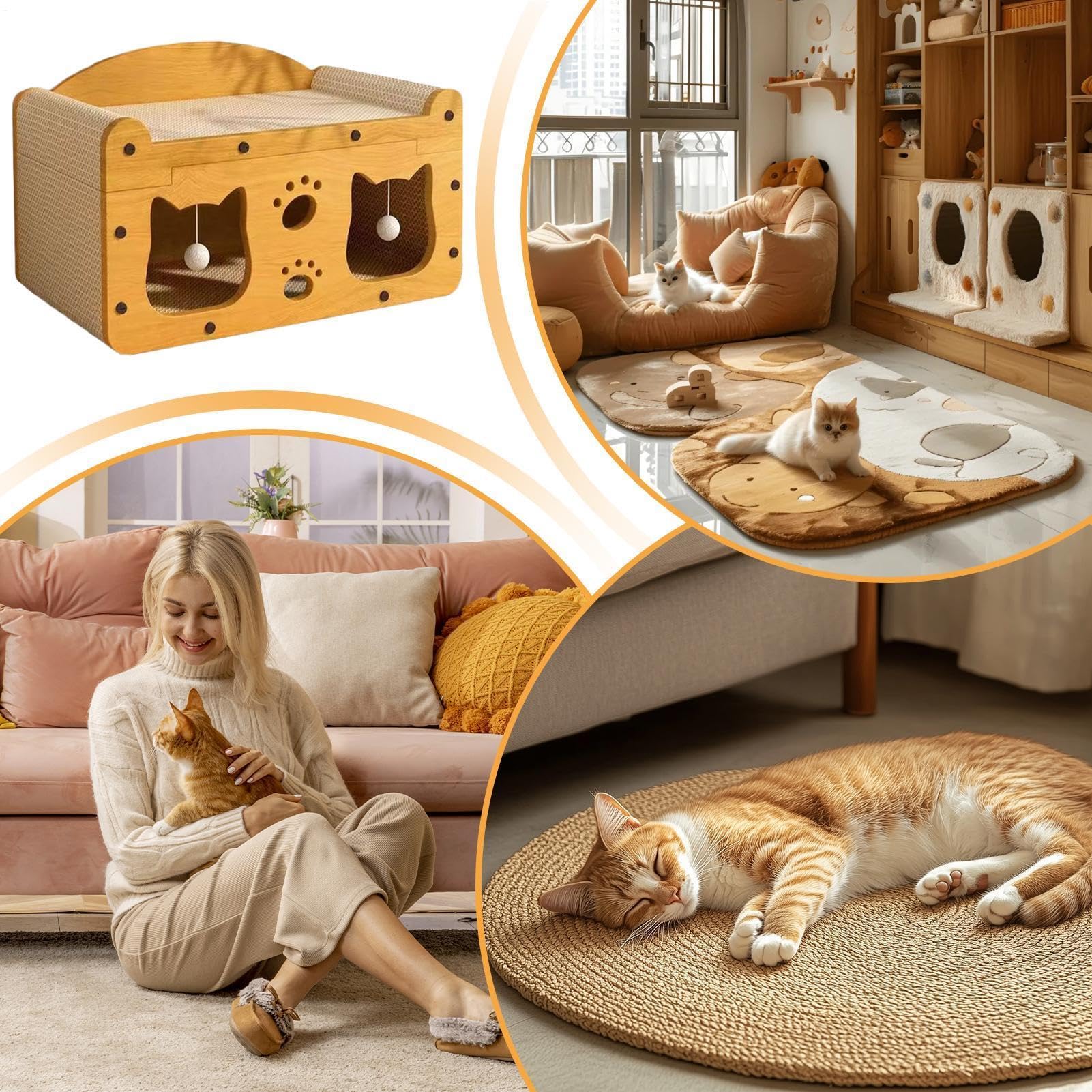 Casa de Cartón para Gatos Sofá Multifuncional Antideslizante Interactivo | Tablero Rascador para Gatos para Disfrutar en Familia en Interior, Exterior, Salón o Viajes