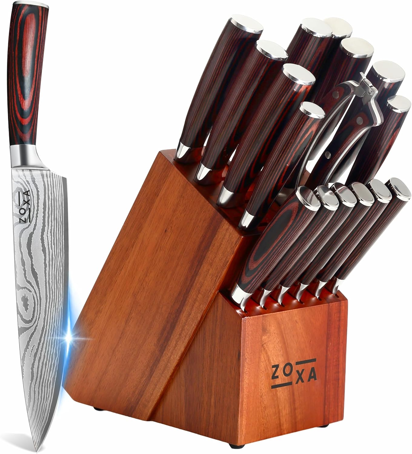 Kitchen Knife Set with Block, 17-Piece Stainless Steel Knife Set, Kitchen Knives Including Chef Knife, Steak Knives, Honing Rod and Kitchen Scissors, Knife Block Set