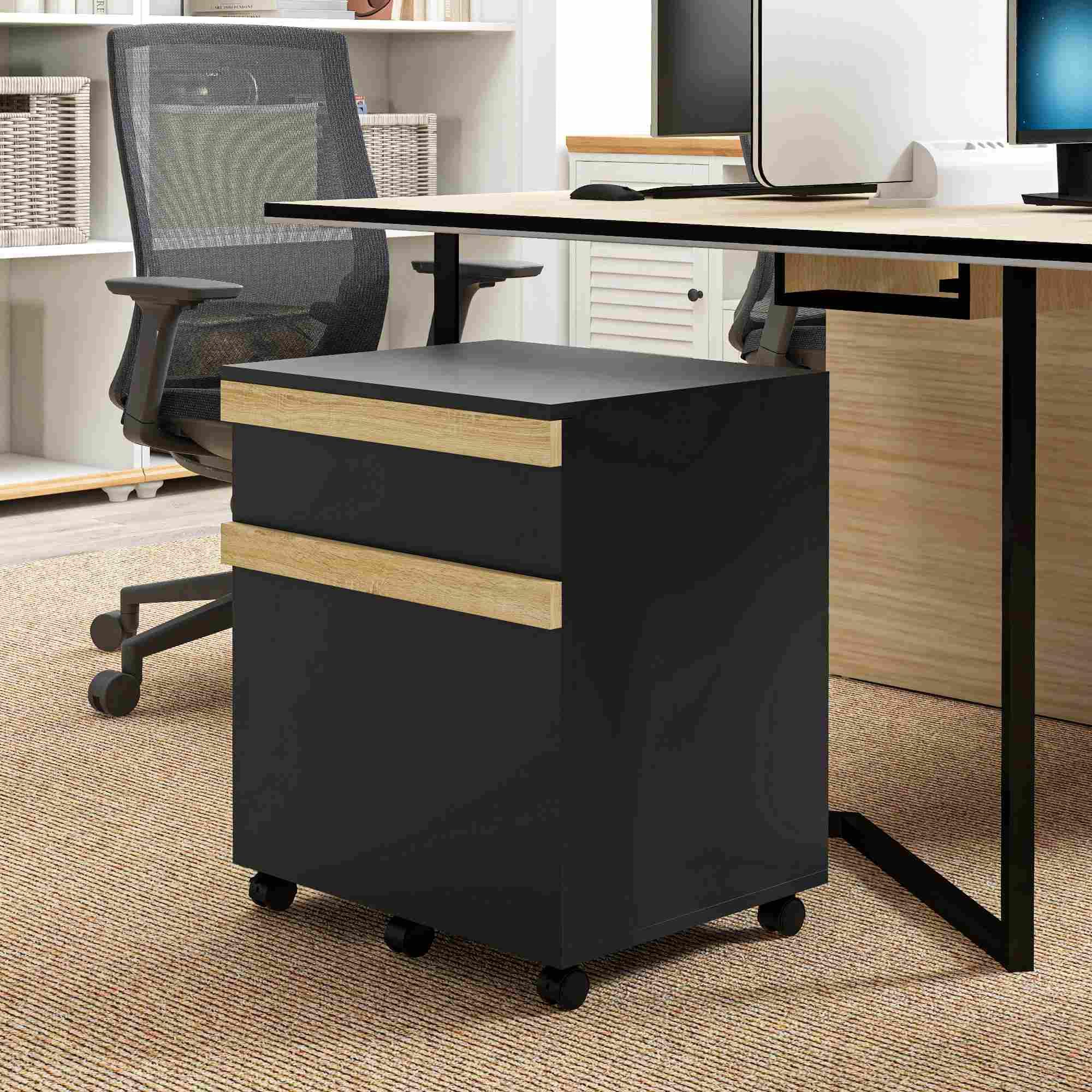 Vinsetto Ufficio piedistallo su ruote mobile con 2 cassetti estraibili classificatore 48 x 40 x 59,5 cm nero