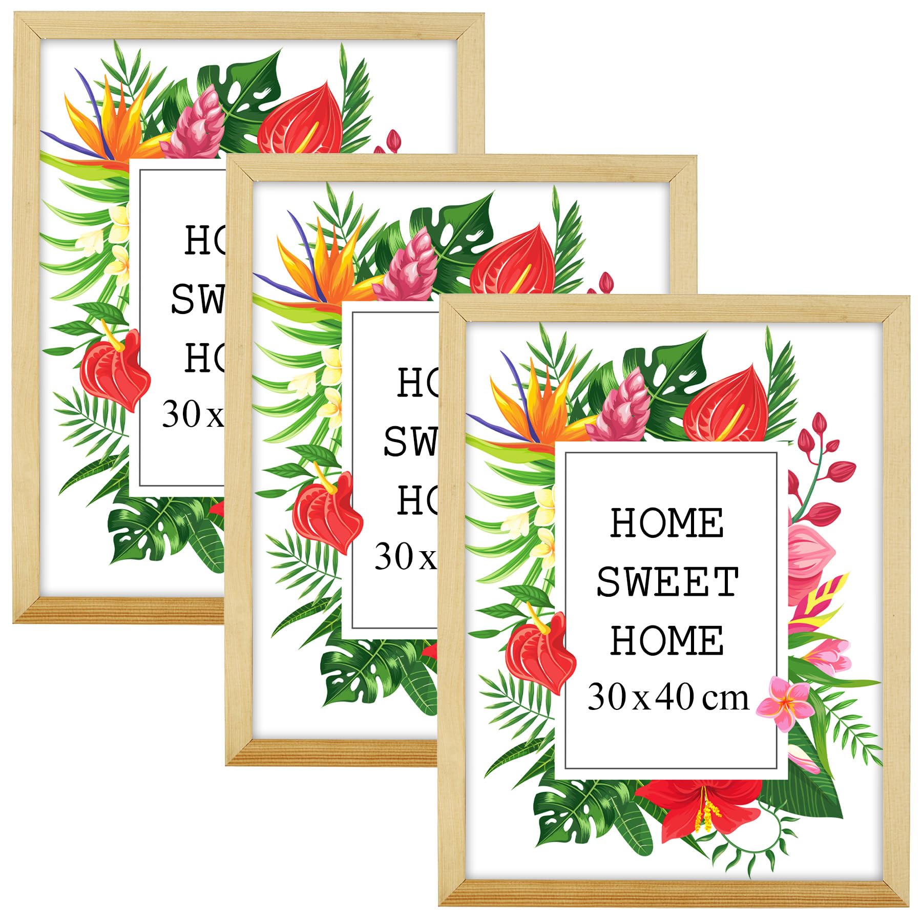 Mg Design Natural Wood Set Of 3 Wooden Picture Frame 10X14 Inch (25X35 Cm), Frame With Acrylic Glass, Vertical & Horizontal Hanging – For Photos, Posters, Certificates, Puzzles