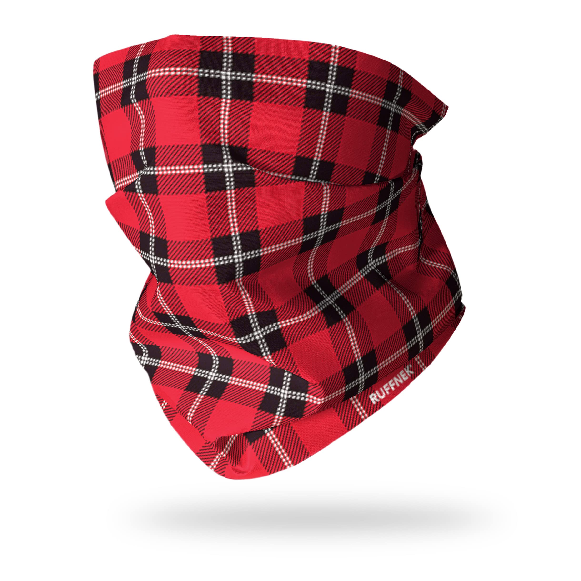 Ruffnek Unisex Red & Black Tartan/Lumberjack Print Multifunctional Headwear Neck Warmer Ski Snood Tube - For Men, Women And Children