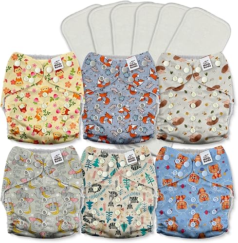 Mama Koala Pañales de tela 3.0 para bebés con forro AWJ, reutilizables, lavables, talla única, pañales de bolsillo ajustables para recién nacidos y