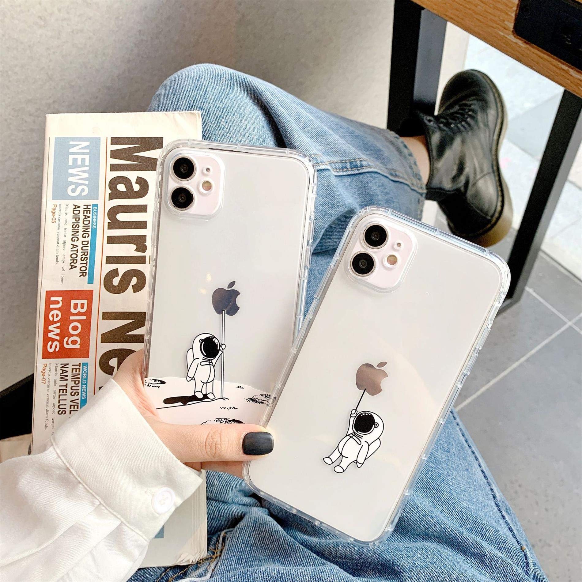 Hadwii Custodia Trasparente per iPhone 12 Pro Cover Trasparente, Morbida Custodia in Silicone Sottile Cover con Motivo astronauta Stella Amabile Antiurto Bumper Cover per iPhone 12 Pro