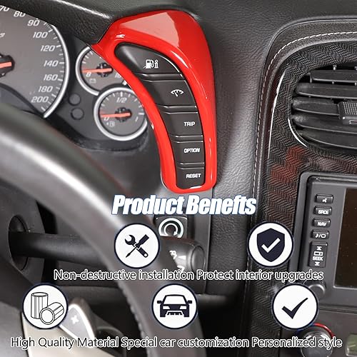 Miniatura 3 de Moittellc Cubierta de botón de tablero compatible con Chevy Corvette C6 2005-2013, cubierta de bisel del velocímetro, accesorios interiores (rojo