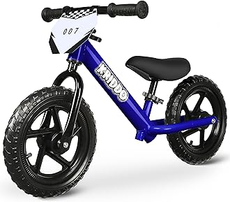 Toddler Balance Bike 2 Year Old, Age 18 Months to 5 Years Old, 12 Inch Push Bicycle with Customize Plate (3 Sets of Stickers Included), Gift Bike for 2-3 Boys Girls, Blue