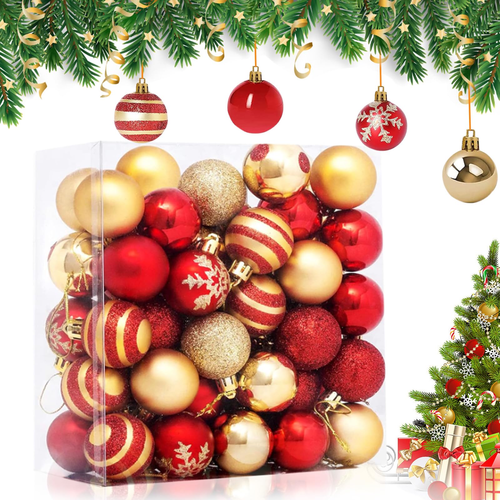 Bolas de Navidad 50 PCS Decoracion Navidad,Bolas de Navidad Rojo y Dorado Adornos Navidad,Decoracion Arbol Navidad Regalos Navidad Decoraciones para Festivales