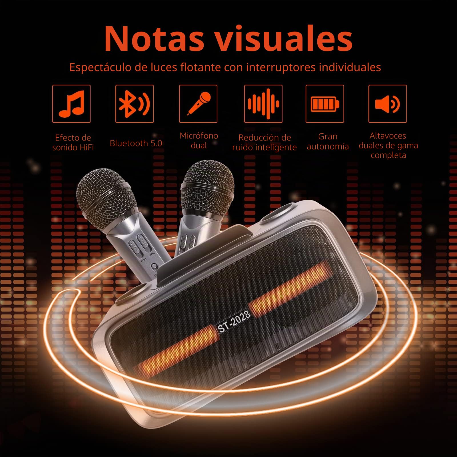 Karaoke Bluetooth con 2 Micrófonos Inalámbricos, Altavoz Portátil para Adultos,Sistema PA de Fiesta con Luces de Discoteca para Party, Cumpleaños, Viajar