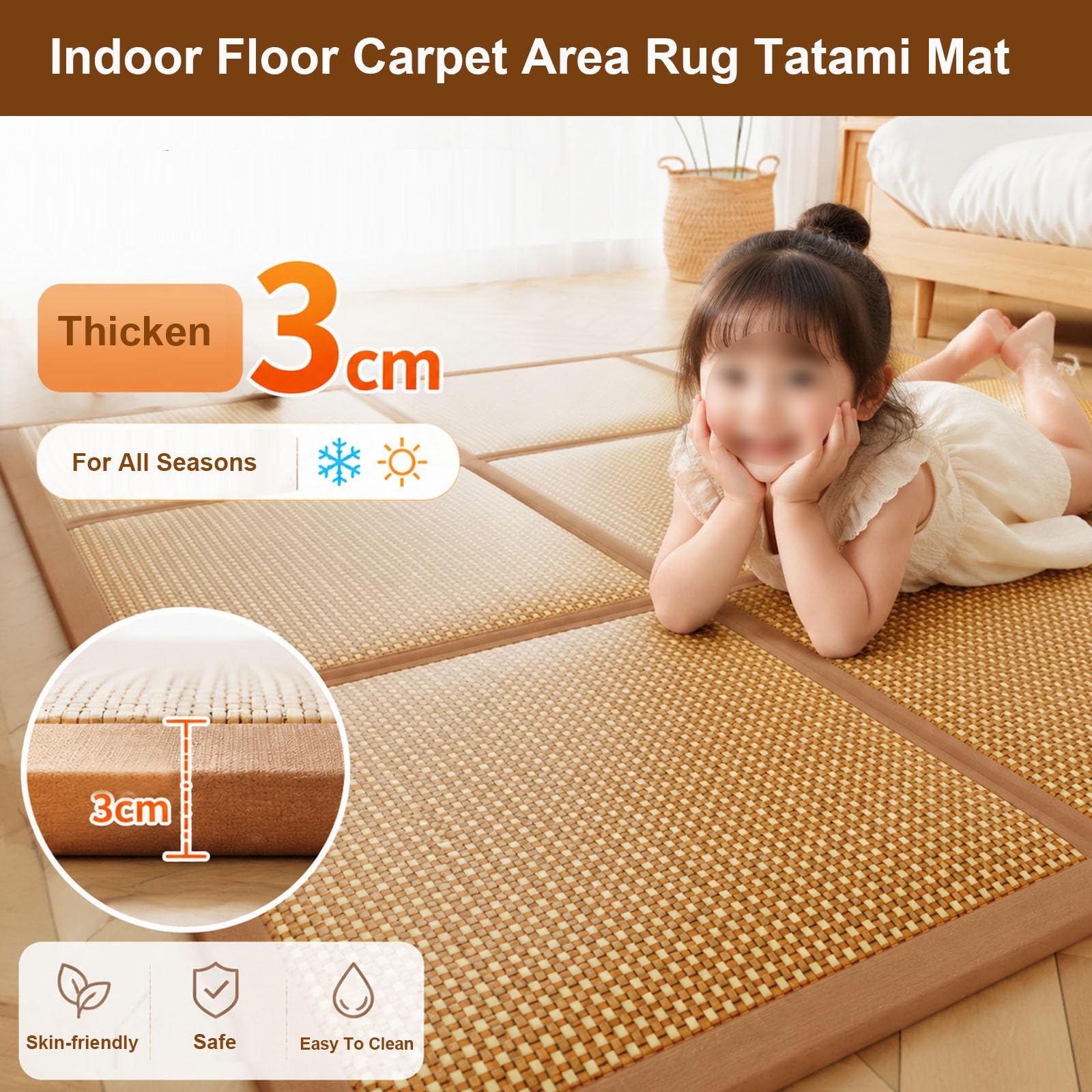 Esterilla Tatami Japonés Dormir Alfombrilla Colchón Futón Plegable de Suelo(Light Brown,80x200cm)