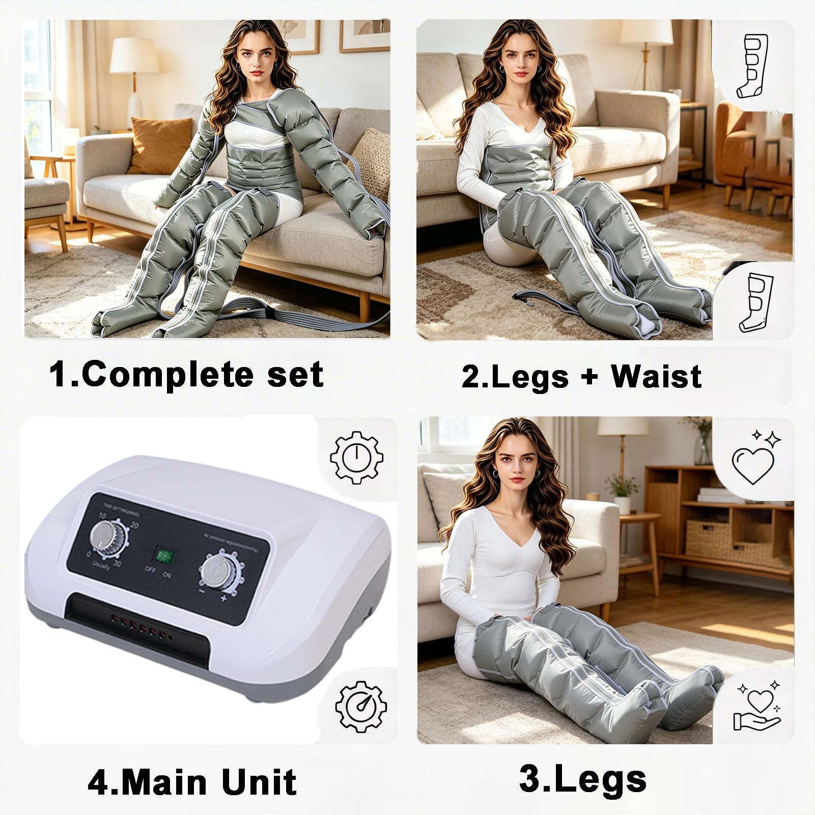Botas Presoterapia Piernas – Presoterapia Profesional para Casa, 6 Cámaras | Presión 0-24 mmHg, Temporizador 0-30 Min | Mejora Circulación Y Drenaje Linfático