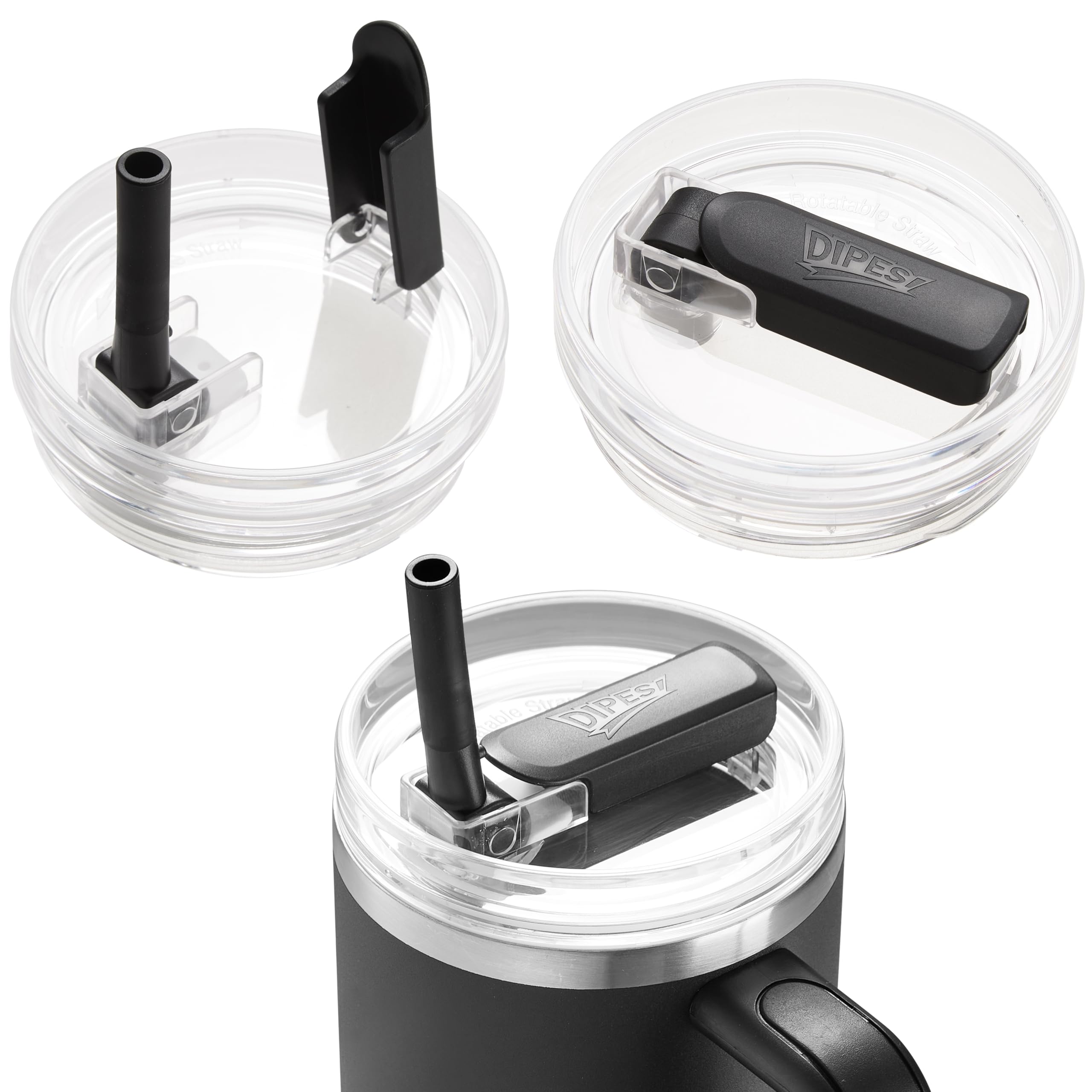 2Pack 40oz Tumbler Lid Replacement suit for Stanley Quencher cup, Flip Straw Spill Proof Leak Resistant Straw Cover, Dishwasher Safe Stanley Cup Accessories (2 Black)