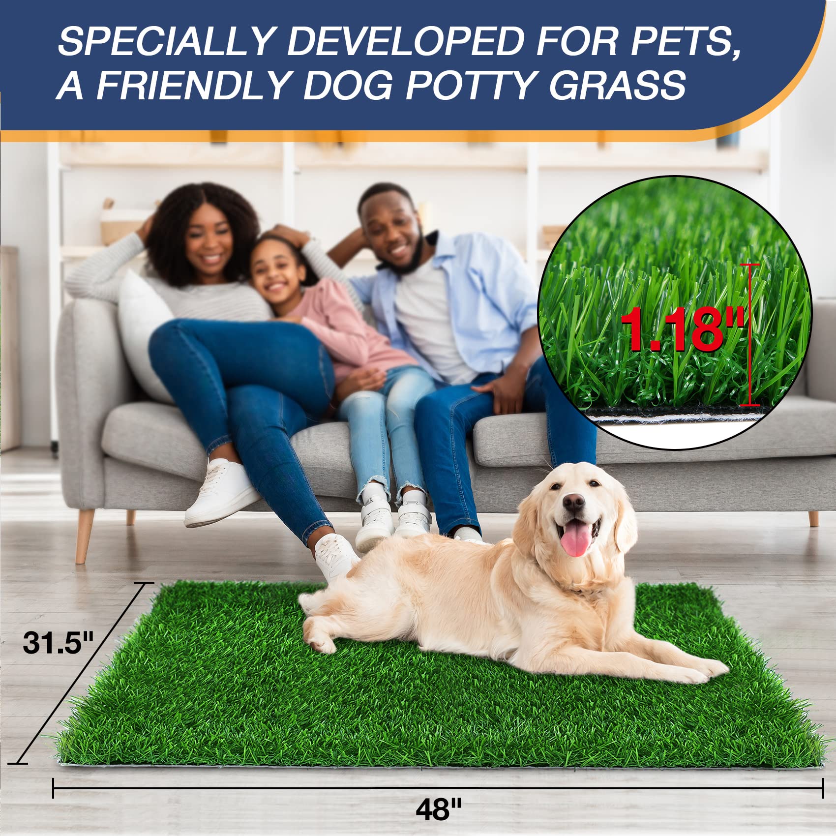 GLOBREEN Tapis d'urine en gazon artificiel pour chiens, 121,9 x 80 cm, adapté aux animaux domestiques, lavable et réutilisable, à haut drainage,