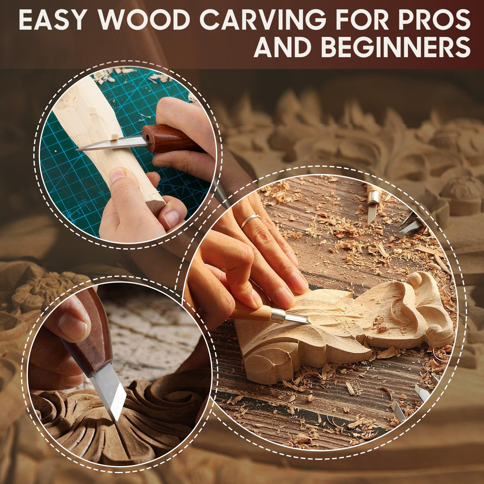 35Pcs DIY Deluxe-Holzschnitzset, Werkzeugset mit Ledertasche