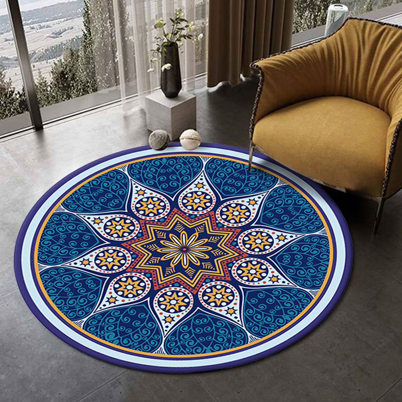 Tapis rond style persan vintage d'une douceur exceptionnelle pour salon chic
