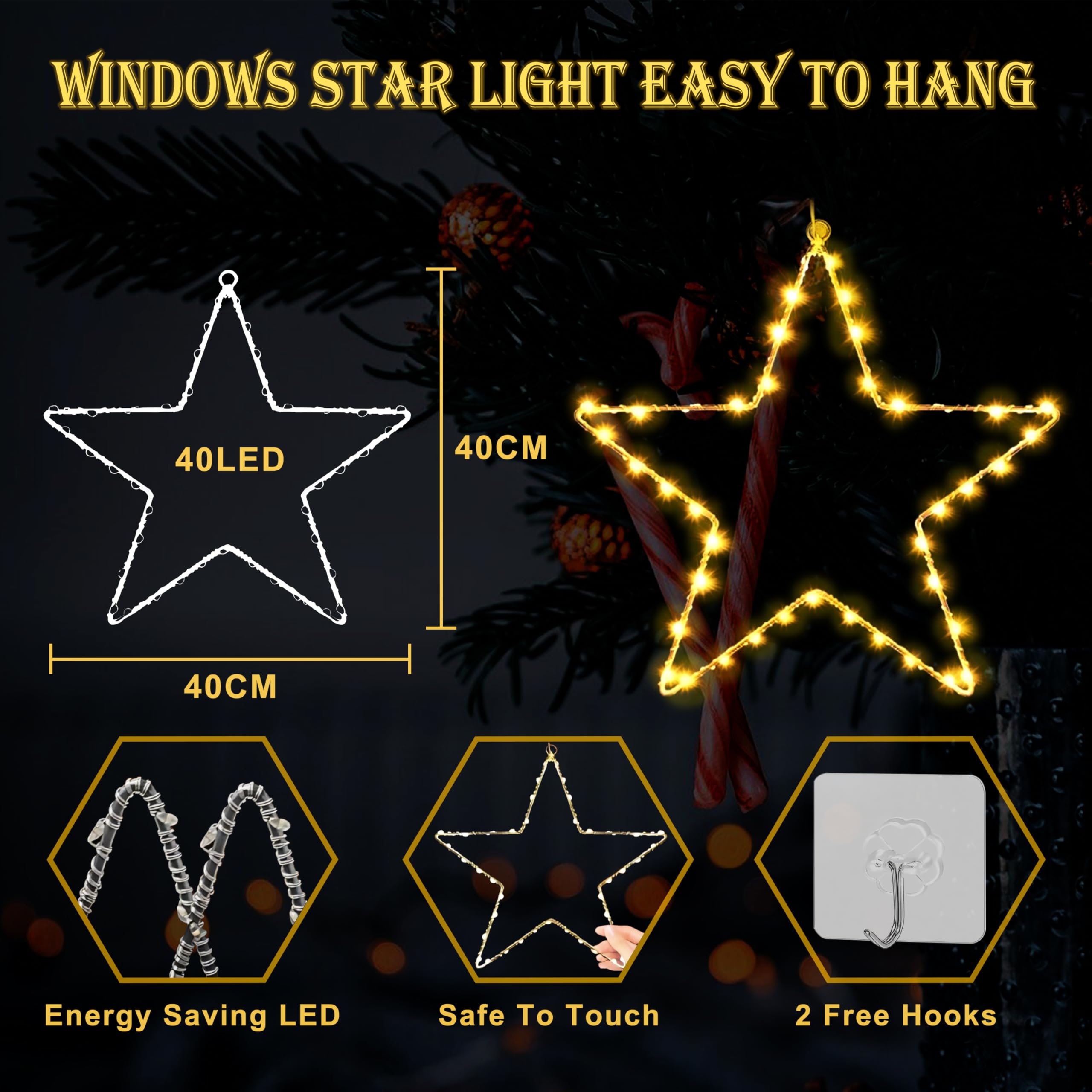 Fenêtre Décorative De Noël Avec Étoile, LED Rideau Lumineux