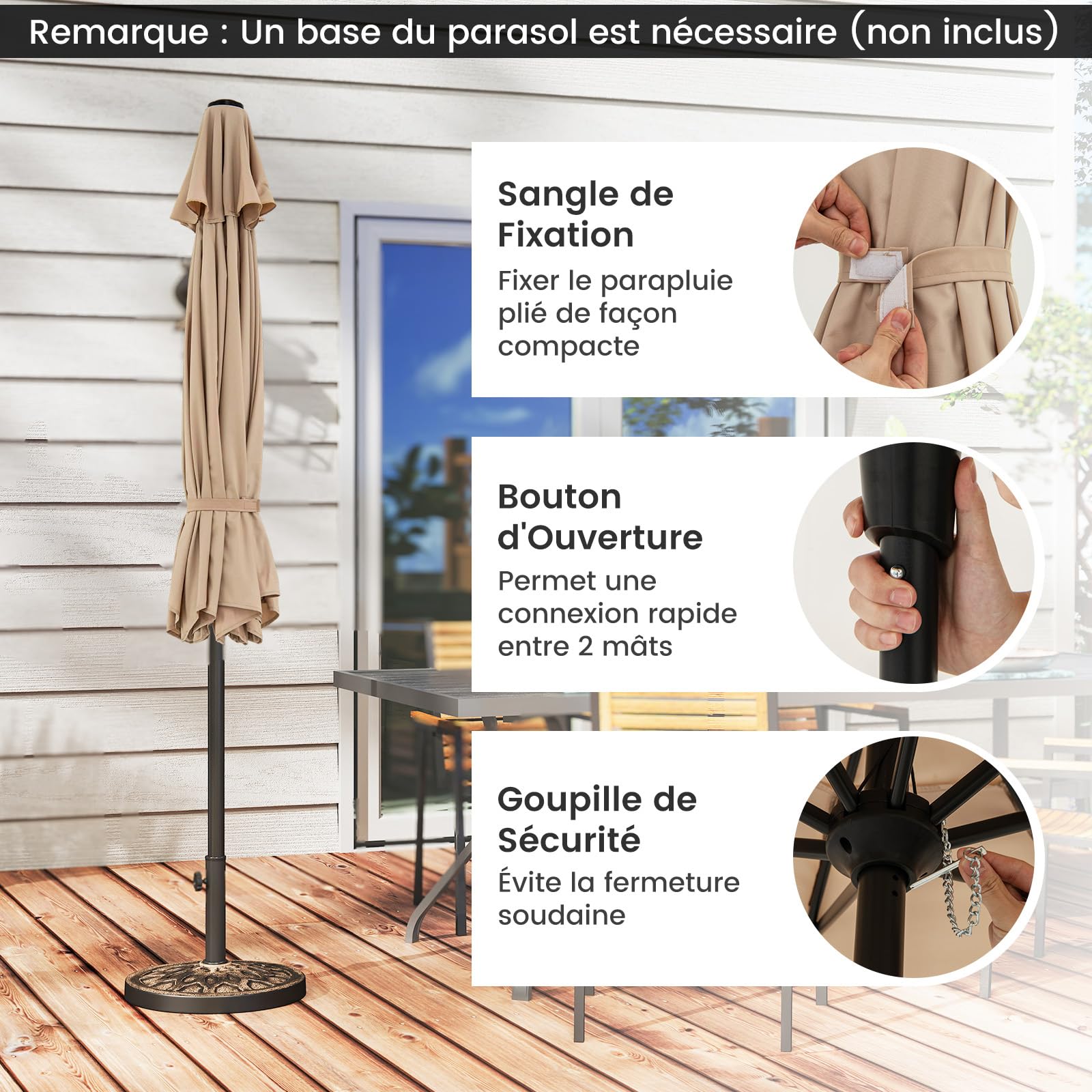 COSTWAY Parasol de Jardin Exterieur 270 cm, Parasol Balcon Solaire, 35 ° Inclinaison, Manivelle, Tissu Polyester, Toit Ventilé, Goupille de Sécurité, 8 Baleines, pour Terrasse Piscine Plage (Brun)