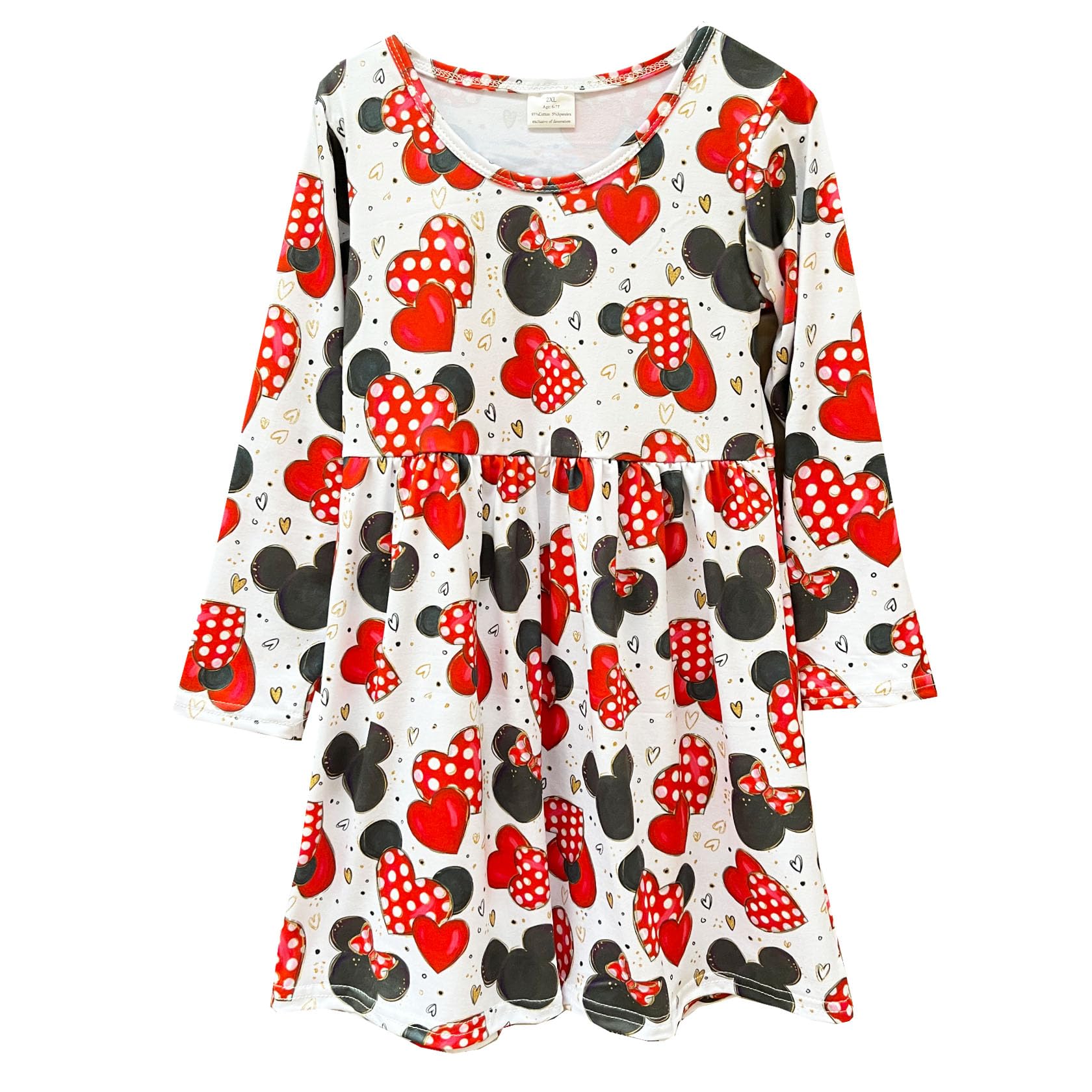 AQHOFSV Toddler Baby Girls Valentine's Day Dress Long Sleeve Minie Heart Colorful Heart Pattern Dresses Milksilk