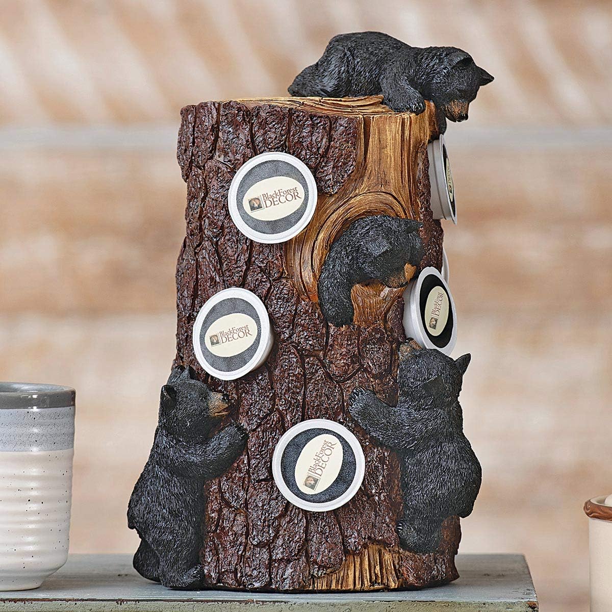BLACK FOREST DECOR Climbing Bears Coffee Pod Holder – Rustic Resin Kitchen Organizer, 7.75" D x 12" H