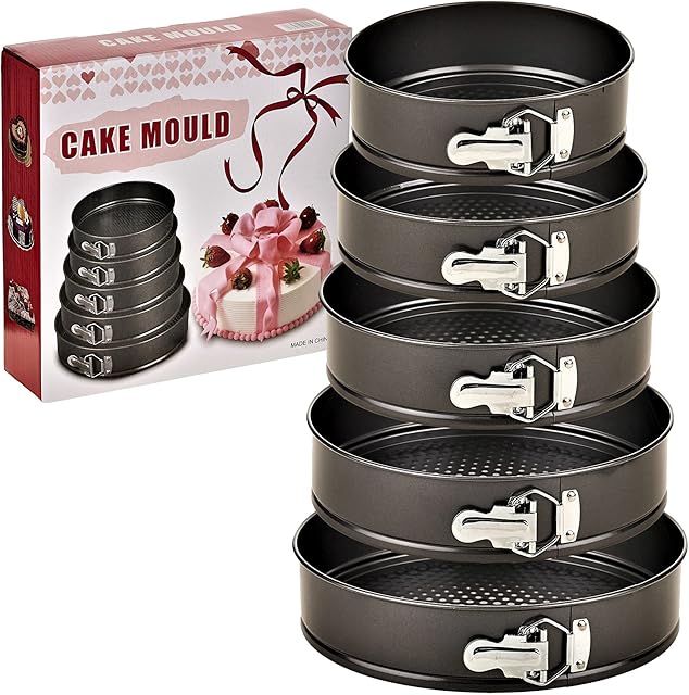 ARIANA HOMEWARE Set of 5 Round Cake Tins Springform with Removable Bottoms and Metal Handles Loose Base Baking Pan Tray Perfect for Cakes and Cheesecake  Sizes 18/20/22/24/26 CM