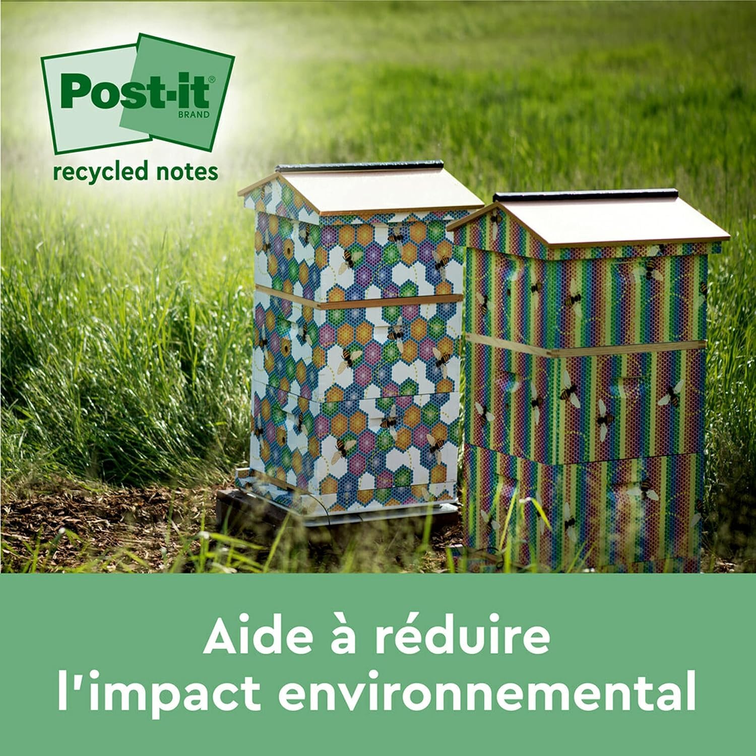 Post-it Notes Autocollantes Super Sticky Recyclés 12 Blocs 70 Feuilles 47.6 mm x 47.6 mm Papier 100% Recyclé