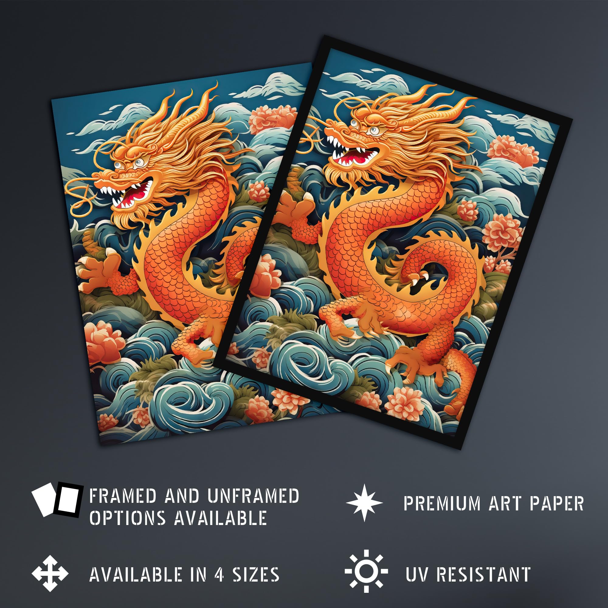 Artery8 Fantasy Chinese Dragon Traditional Orange Clouds 2024 Chinese Year Of The Dragon Unframed Wall Art Print Poster Home Decor Premium - Image 2