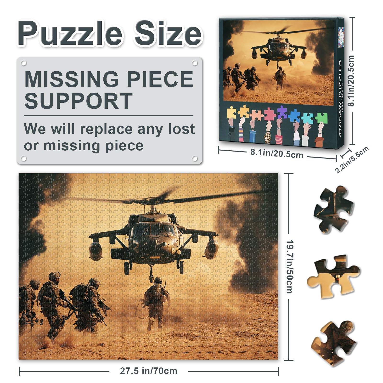 Military Soldiers Army Puzzles for Adults 1000 Pieces, Soldiers are Running to Helicopter Jigsaw Puzzles - Image 3