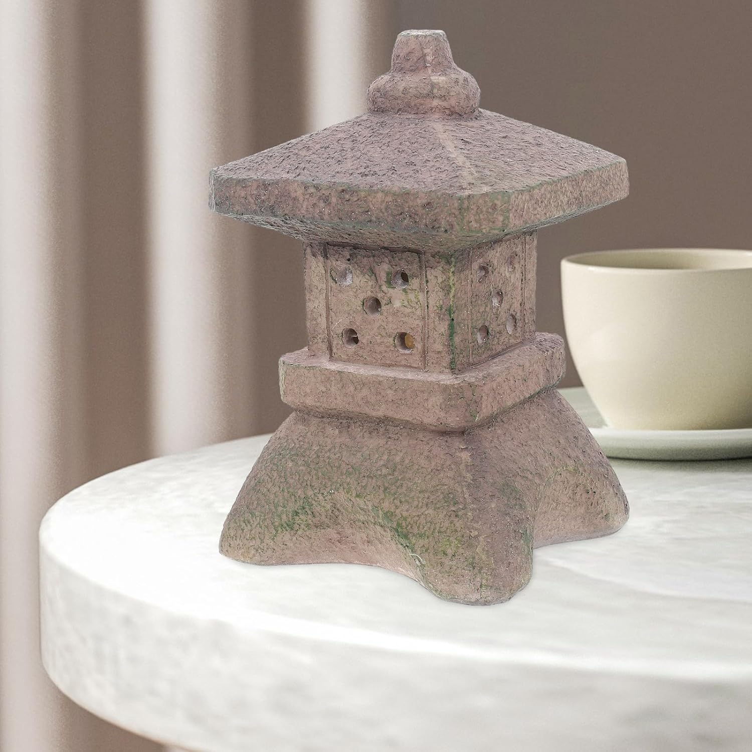 Kisangel Solar Pagoda Lantern Statue Outdoor Solar Light Garden Ornament Landscape Lighting Yard Decor Resin Small Zen Tower Figurine for Patio and Garden