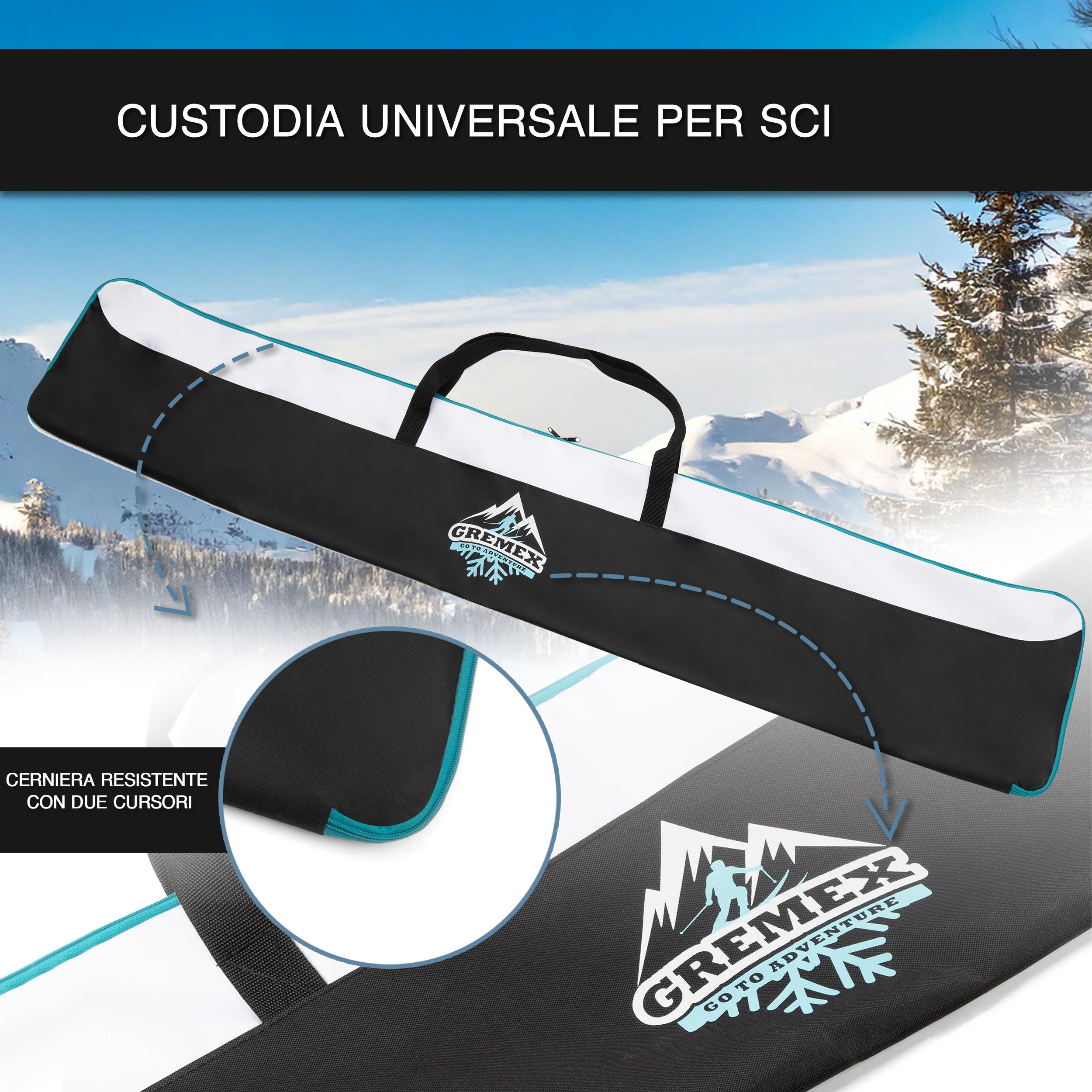borsa da sci - Custodia per 1 paio di sci - Borsa da sci impermeabile - Borsa da sci leggera e robusta - Custodia per sci ergonomica - Borsa da sci compatta alpina
