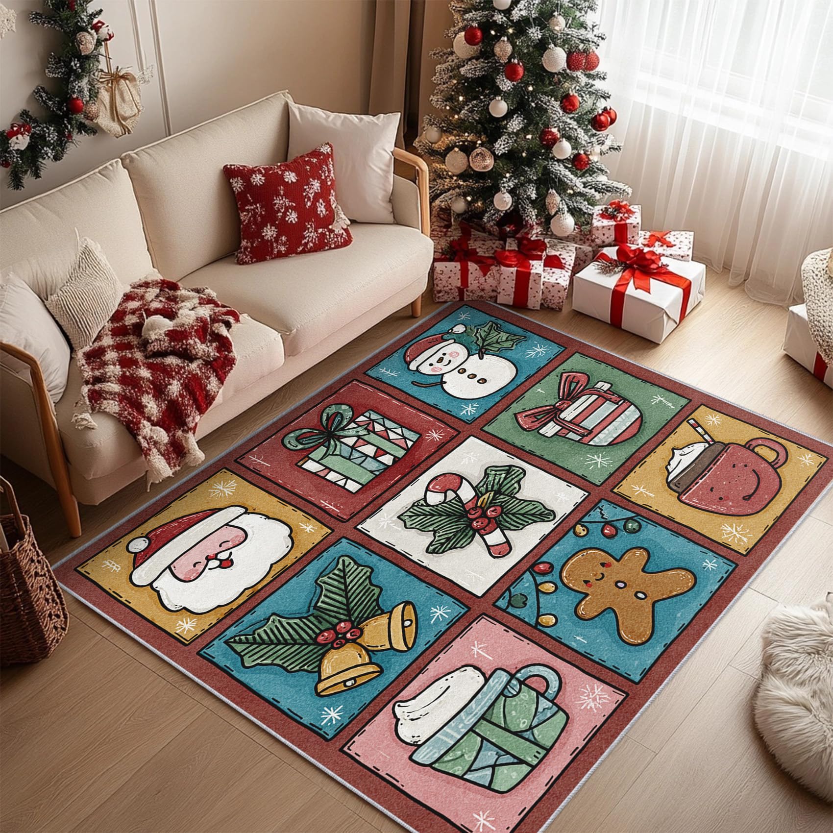 Tapis de salon Noël bonhomme en pain d'épice tapis court 160x230cm