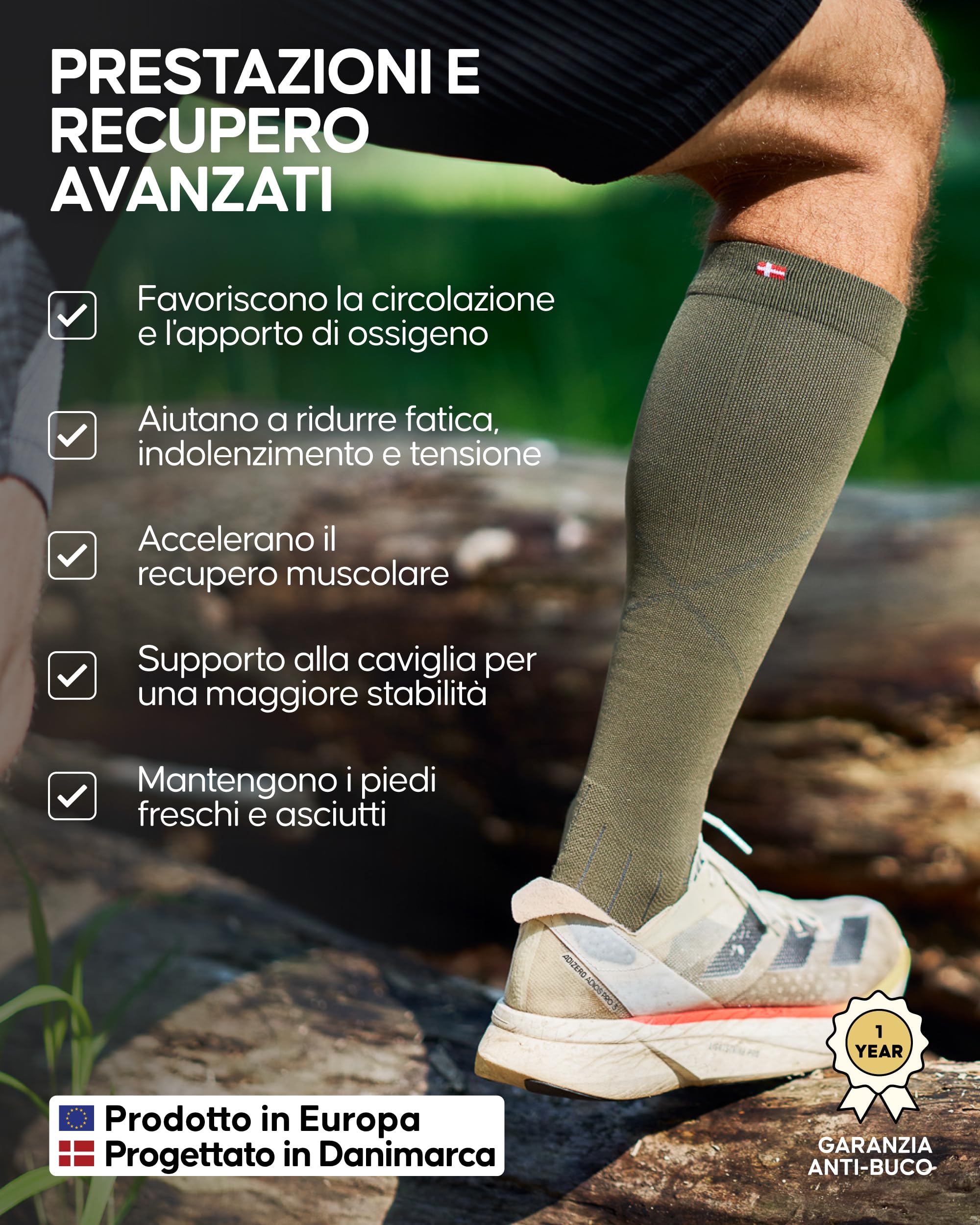 DANISH ENDURANCE Calze Compressione Graduata Uomo Donna 26-32 mmHg, Calze Contenitive Traspiranti, per Recupero, Circolazione e Allenamento