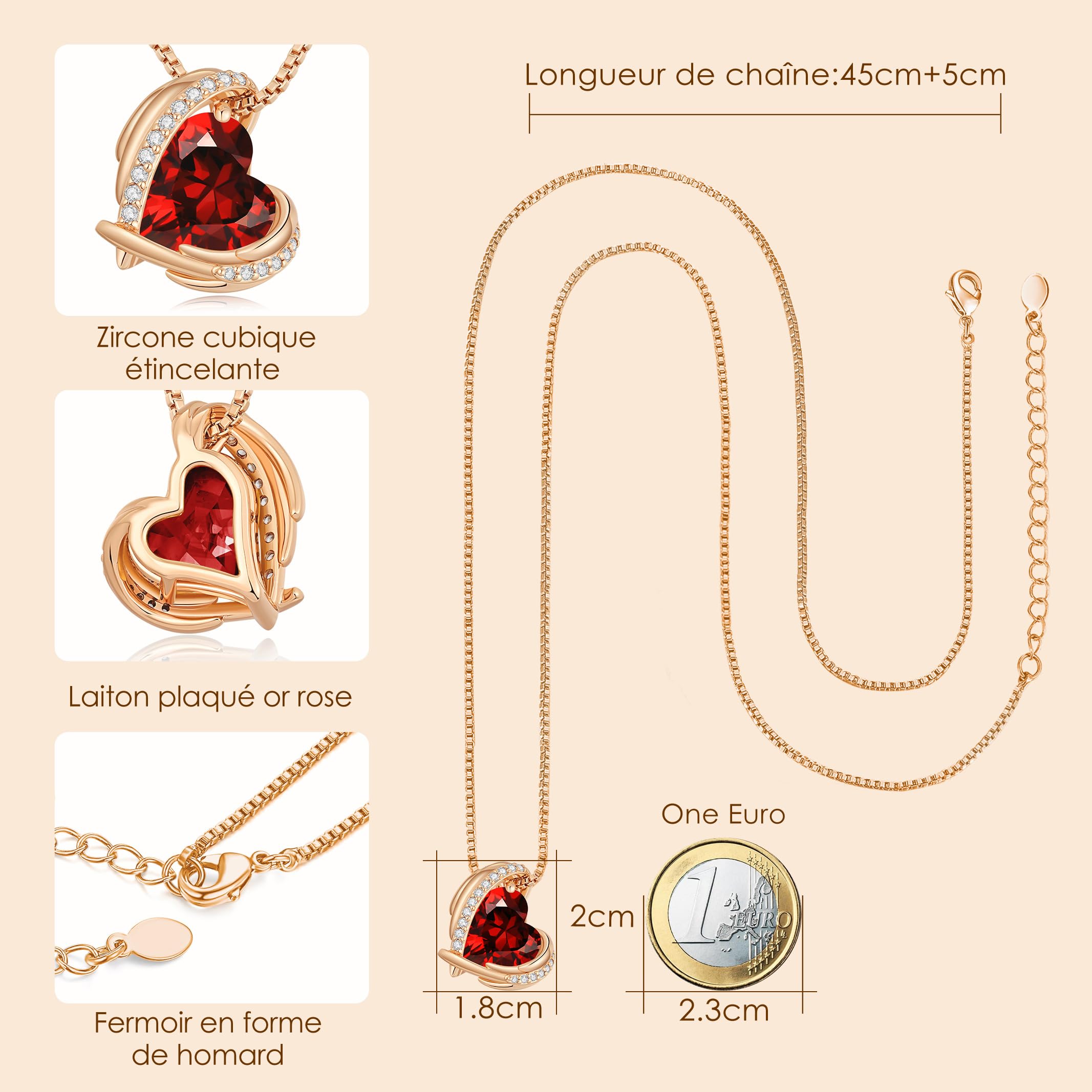 CDE Collier pour Femme Pendentif Coeur, Cristaux Bijoux Cadeau pour Fête Des Mères Anniversaire Cadeau de Noël Saint Valentin