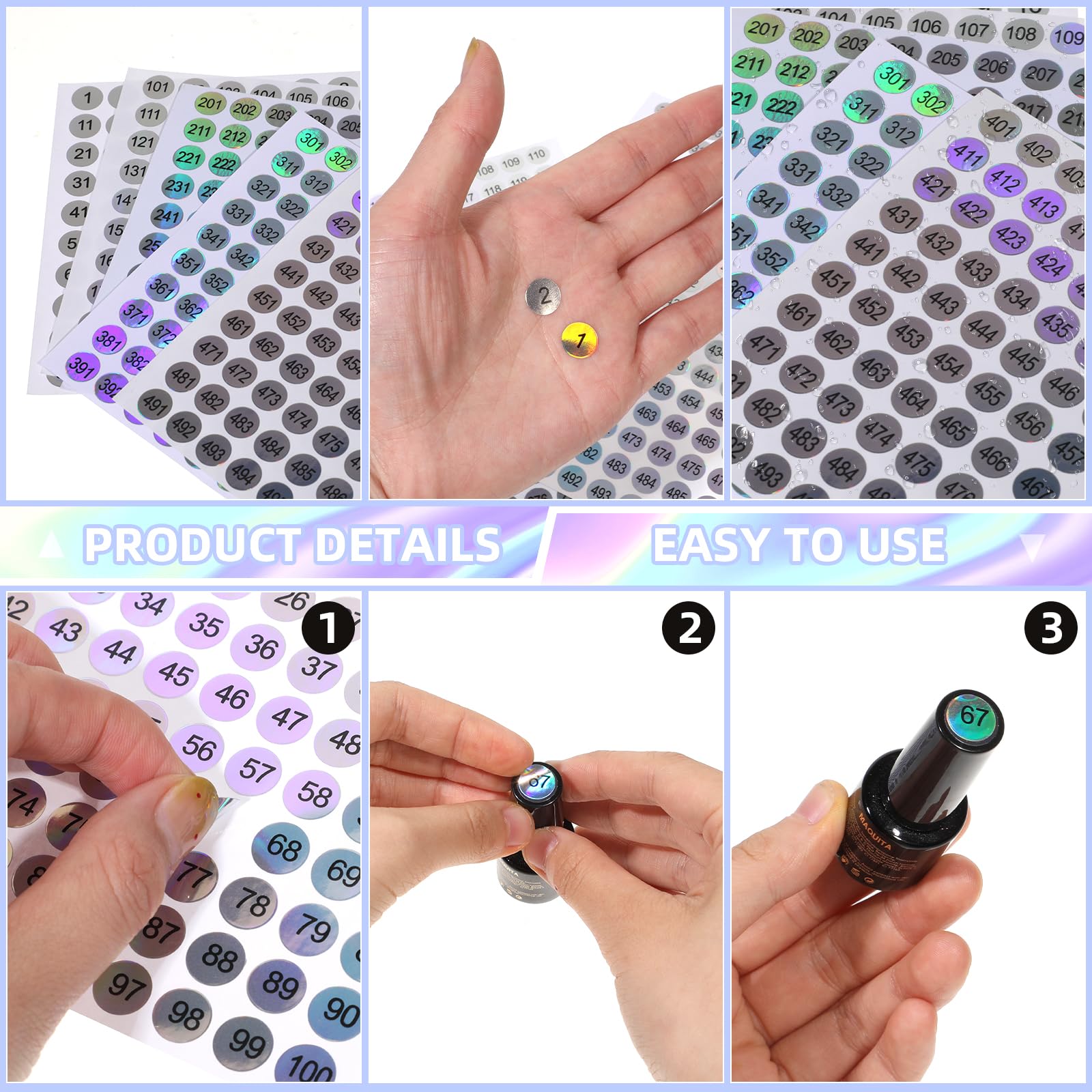NIYATA 10 vellen genummerde stickers, genummerde stickers 1 tot 300, rond, waterdicht, reflecterend, met laser voor classificatie, opslag en archivering