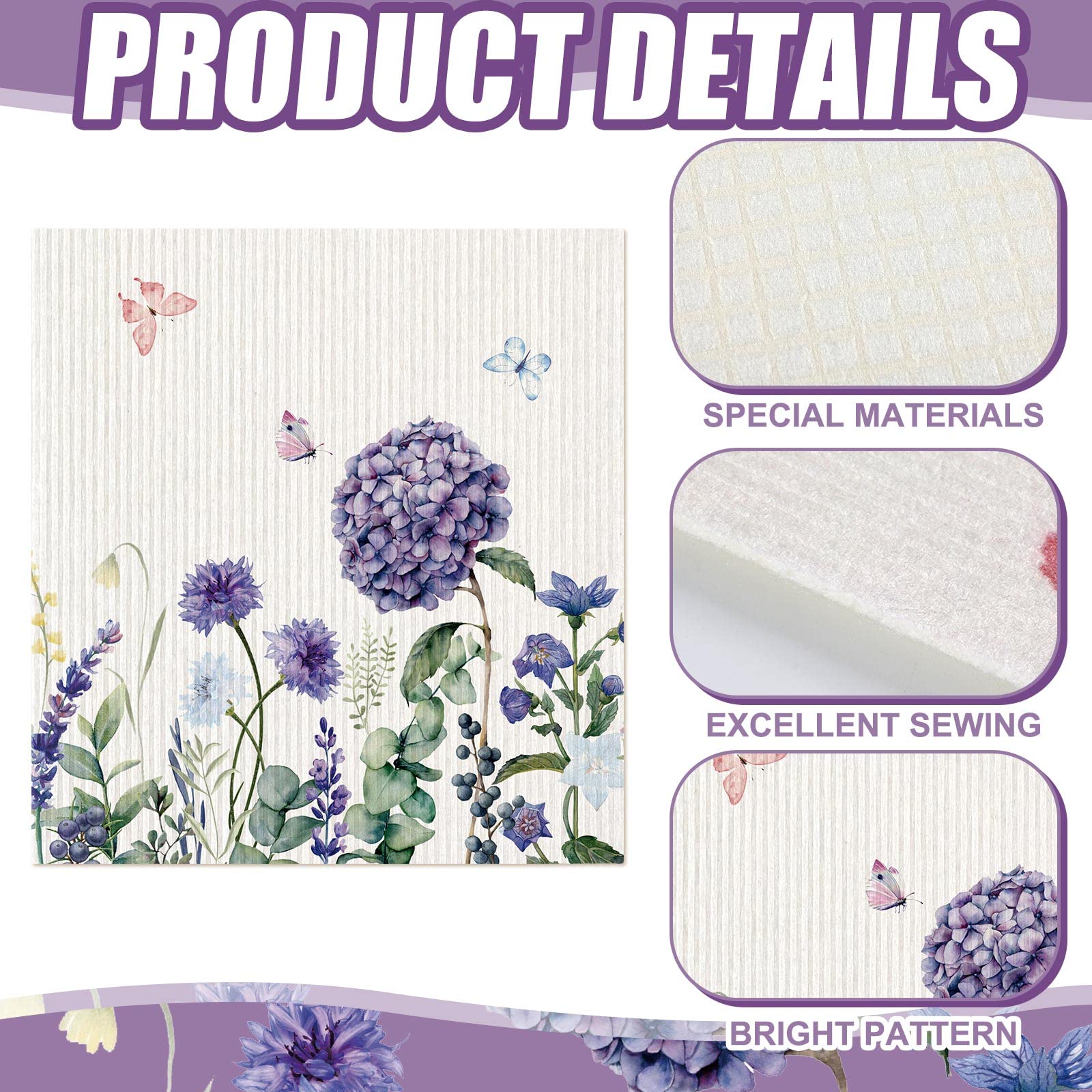 Sunnyray 12 paños de cocina suecos, reutilizables, paños de limpieza de esponja, absorbentes, lavables, para secar platos (multicolor, flores silvestres)