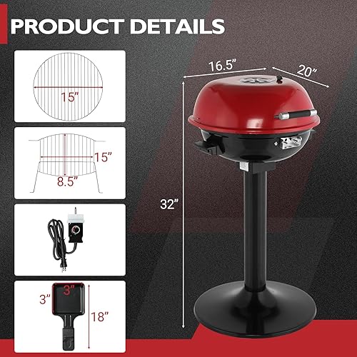 Miniatura 6 de Outvita Parrilla eléctrica para interiores y exteriores, parrilla de soporte extraíble portátil de 1600 W con diseño de doble capa para barbacoa,