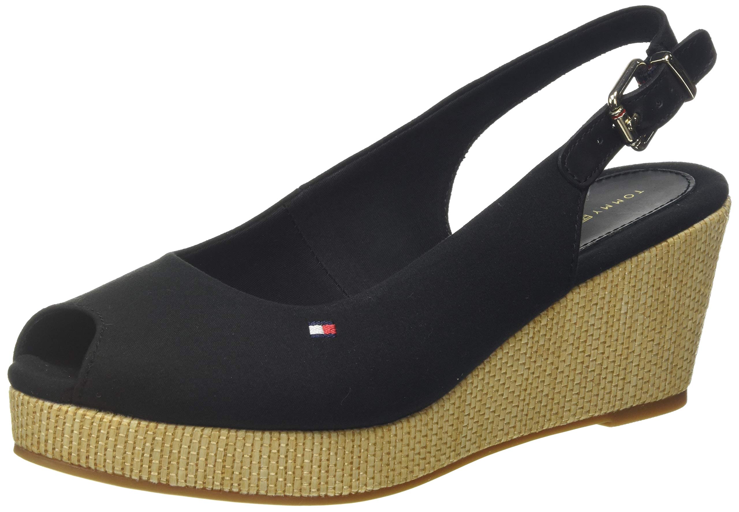 Tommy Hilfiger Damen Wedge Espadrilles Iconic Elba Sling Back Wedge Keilabsatz, Schwarz (Black), 41 EU